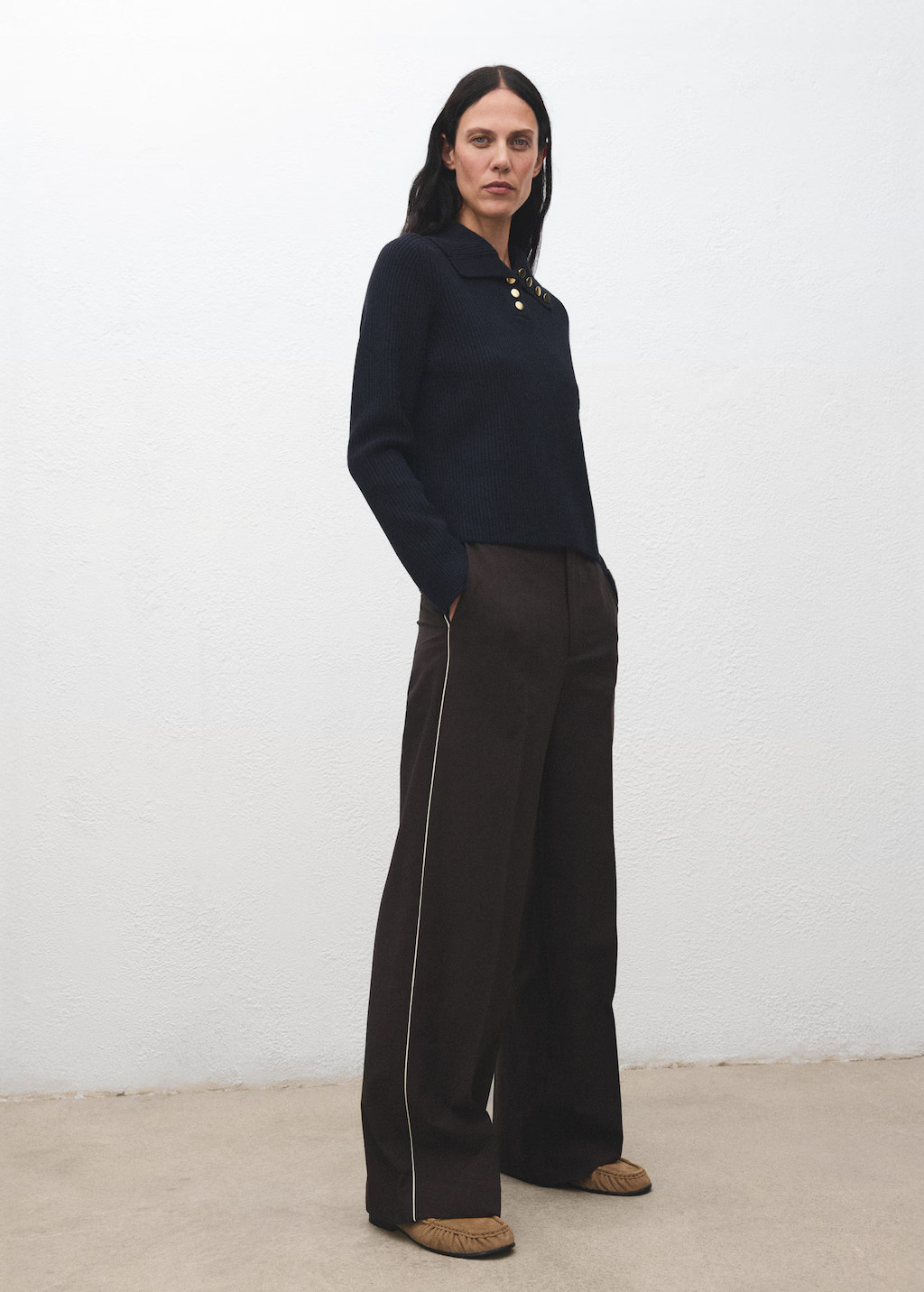 Ribbed polo-neck sweater with buttons dark navy - Woman - S - MANGO | Mango (US/MX/AU)