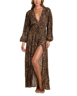 Sara Patch Leopard Long Sleeve Maxi Dress Swim Cover-Up | Bloomingdale's (US)