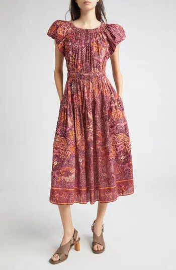 Ulla Johnson Abigail Puff Sleeve Cotton Blend Dress in Odessa at Nordstrom Rack, Size 00 | Nordstrom Rack