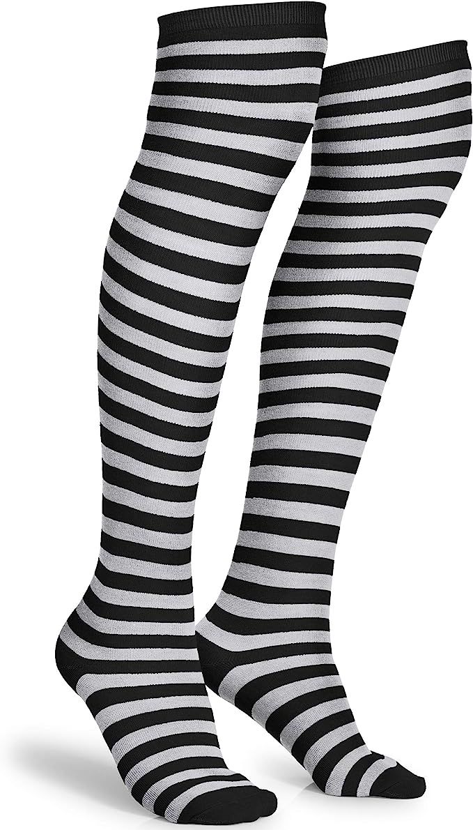 Skeleteen Black and White Socks - Over the Knee Striped Thigh High Costume Accessories Stockings ... | Amazon (US)