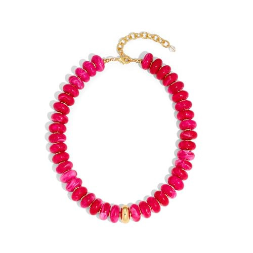 ENSKEFEN Rose Red Beaded Necklace for Women Trendy Large Bead Chunky Necklace Bold Statement Choker Necklaces Collar Summer Beach Boho Jewelry | Amazon (US)