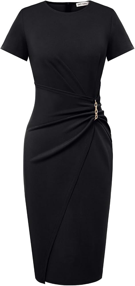 GRACE KARIN Work Dresses for Women 2026 Short Sleeve Sheath Business Midi Dress Wrap Bodycon Offi... | Amazon (US)