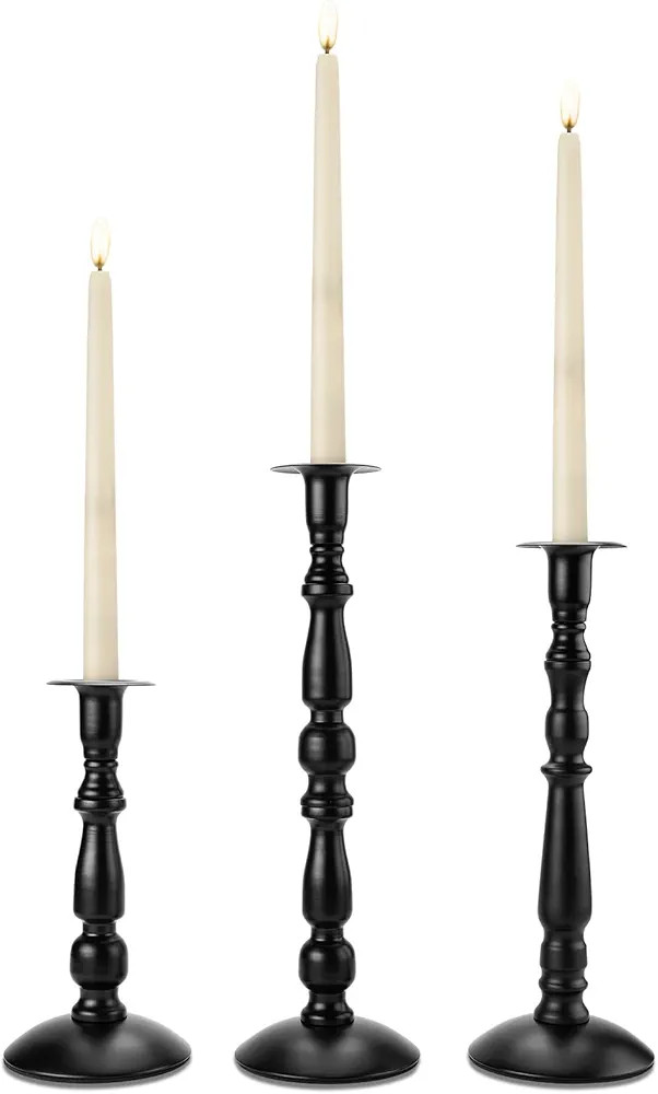Candle Stick Candle Holder, Image 3 Pcs Black Matte Taper Candle Holder, Rust-Proof, Non-Slip, Me... | Amazon (US)