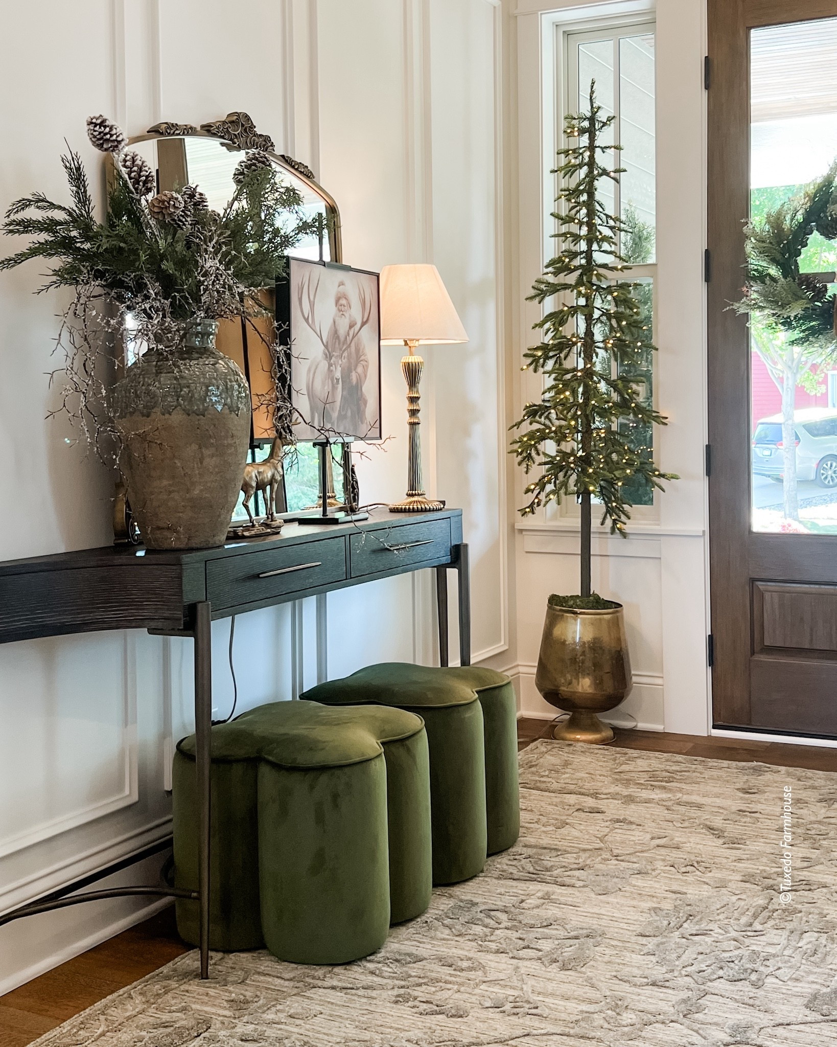  Holiday in my entry for 2025 with a new rug, door wreath, gorgeous brass planters and vintage-inspired holiday art. 

#ltkholiday

 

#LTKSeasonal #LTKHome #LTKSaleAlert