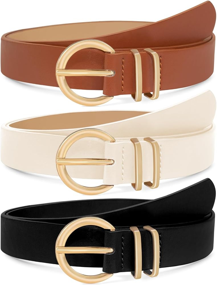 3 Pack Women's Leather Belts Jeans Dresses Pants Fashion Ladies Gold Buckle Casual Soft Waist Gif... | Amazon (US)