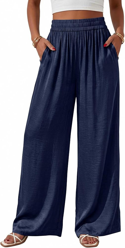 BTFBM Wide Leg Pants Woman Summer 2026 Pockets Dressy Flowy Lightweight Glitter Satin Palazzo Bea... | Amazon (US)