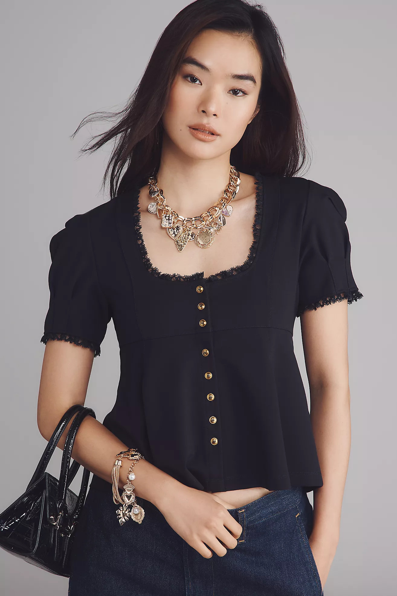 Maeve Puff-Sleeve Babydoll Top | Anthropologie (US)