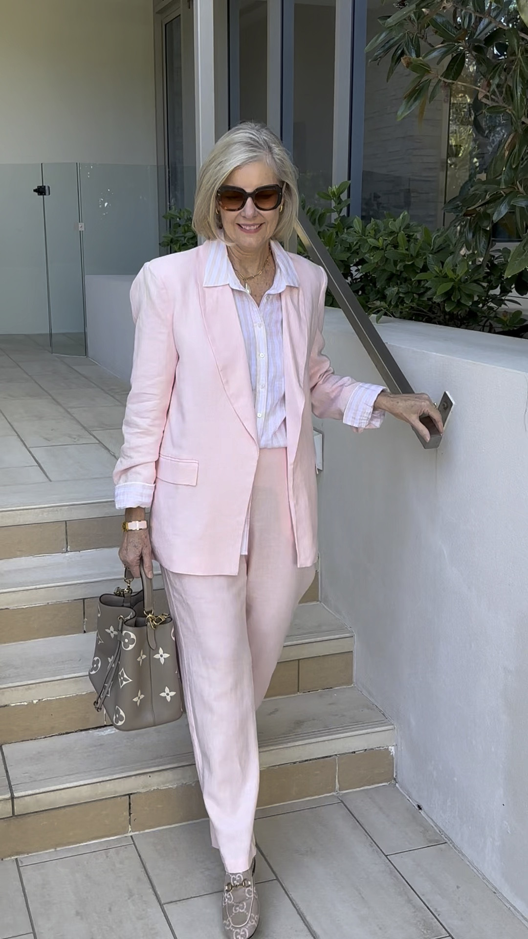 Linen suits in pretty pink from a Goondiwindi Cotton. 

Stylish and on trend for the over 50 woman. 

Check out these similar styles from David Jones. 

Linda is 175cms and wears Size 12.
#styletip #over50fashion #stylishlooks #linenlover 

#LTKover50style #LTKaustralia #LTKstyletip