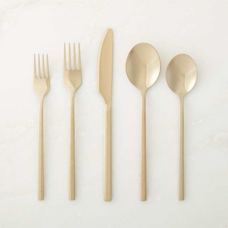 20-Piece Pin Shiny Gold Flatware Set + Reviews | CB2 | CB2