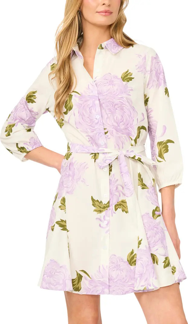Floral Tie Belt Cotton Mini Shirtdress | Nordstrom