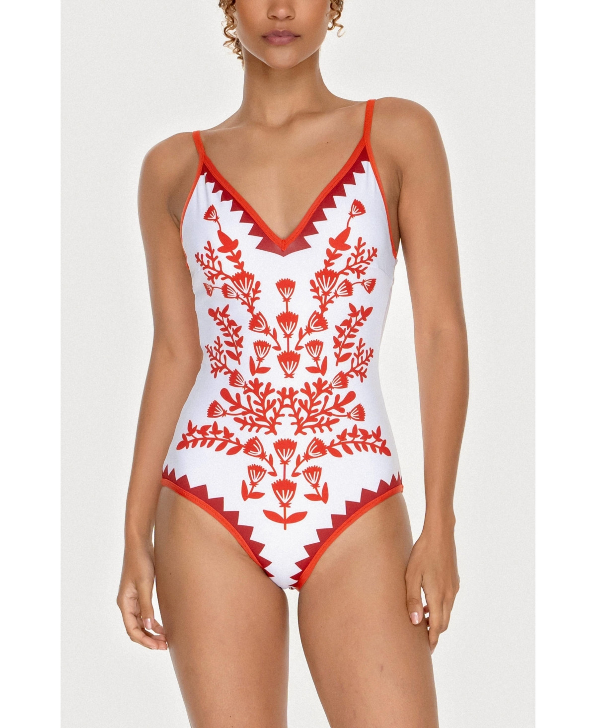Jessie Zhao New York Women's Red Coral Reversible V-Neck One-Piece Swimsuit - Red | Macy's