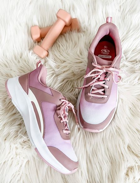 My $15 Walmart sneakers are fully stocked in this pretty lavender pink ombré, I do light workouts in these at home and they are perfect for my needs. Fit tts. Weights are Pop Sugar at Walmart! 

#LTKfitness #LTKfindsunder50 #LTKshoecrush