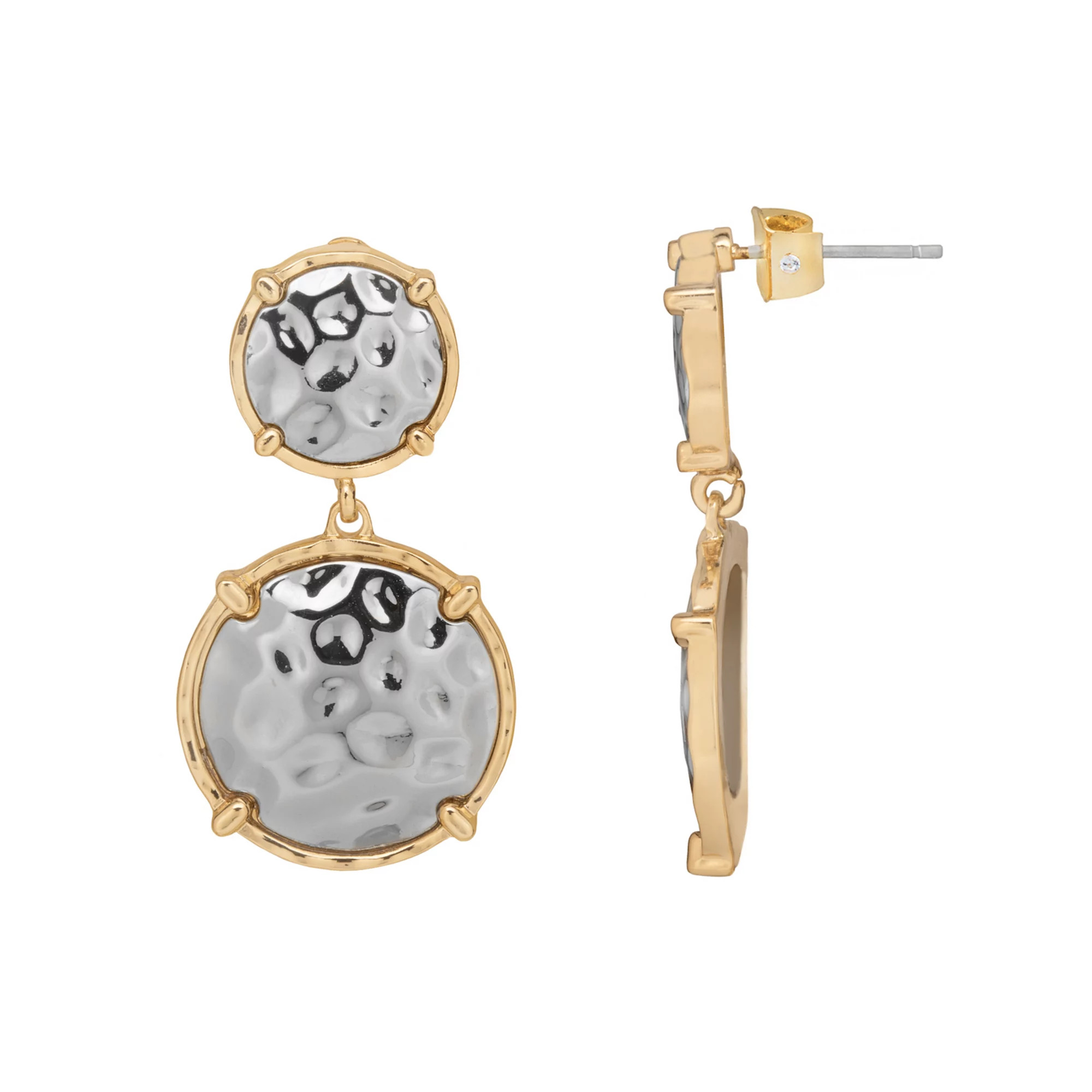 Emberly Two Tone Hammered Round Drop Earrings | Kohl's