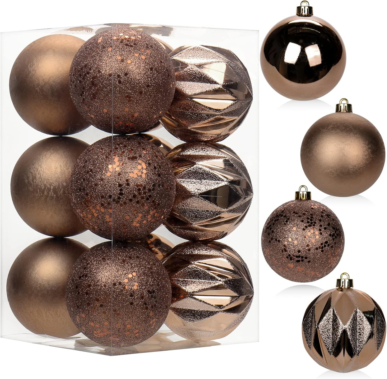 12PCS 3.15" Christmas Ball Ornaments Shatterproof Brown Christmas Tree Decorations Xmas Tree Ball... | Amazon (US)