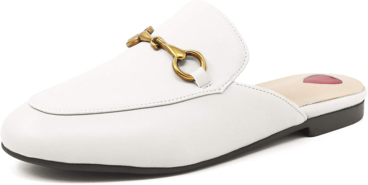 Mules for Women, Womens Leather Slip On Mule Flats Embroidery Loafers Backless Rabbit Hair Slippers | Amazon (US)