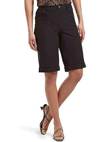 HUE Women's Essential Denim Shorts with Rolled Cuffs, Pull On Bermuda Jean Shorts, Black, Medium | Amazon (US)