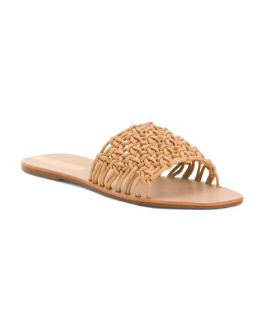 Made In Brazil Leather Atka Spiderweb Band Slip On Sandals | TJ Maxx