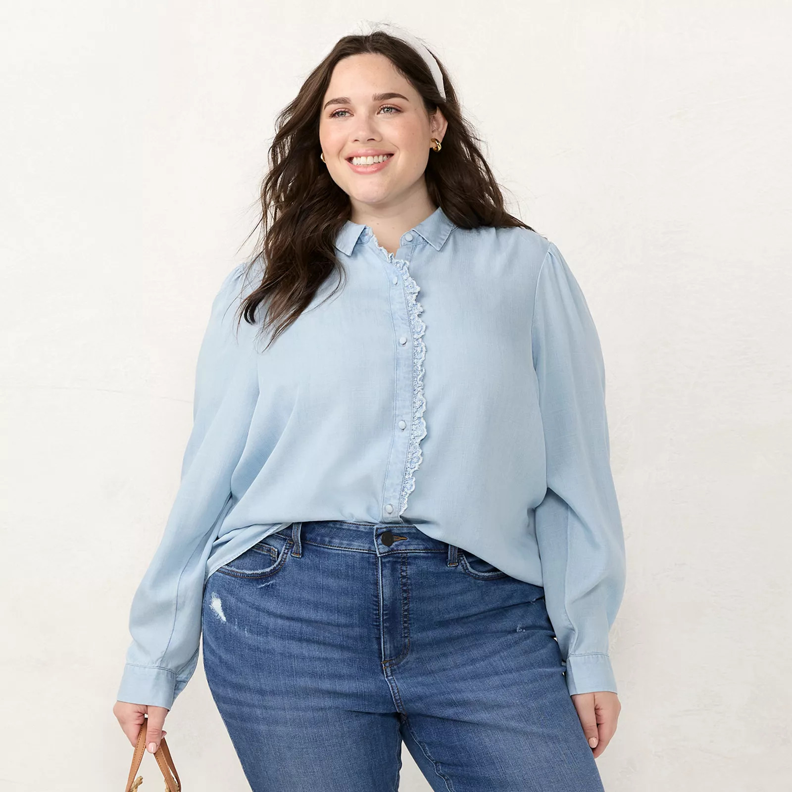 Plus Size LC Lauren Conrad Tie-Front Peasant Sleeve Top | Kohl's