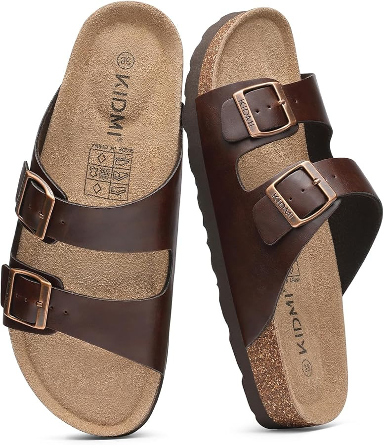 KIDMI Unisex Genuine Suede Summer Sandals Arch Support Cork Footbed Slide Sandals with Double Adj... | Amazon (US)