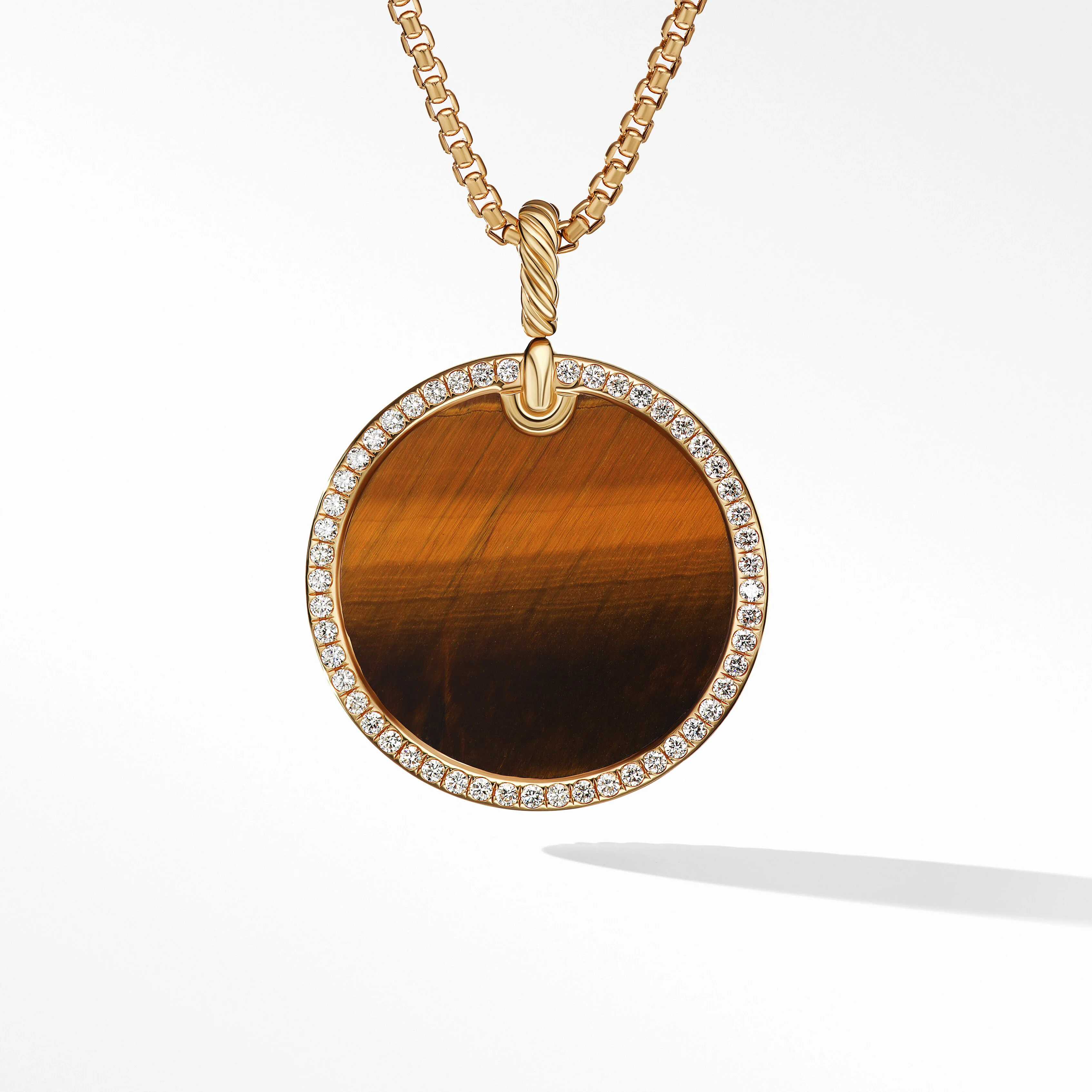 DY Elements® Disc Pendant in 18K Yellow Gold with Tiger's Eye and Pavé Diamonds | David Yurman