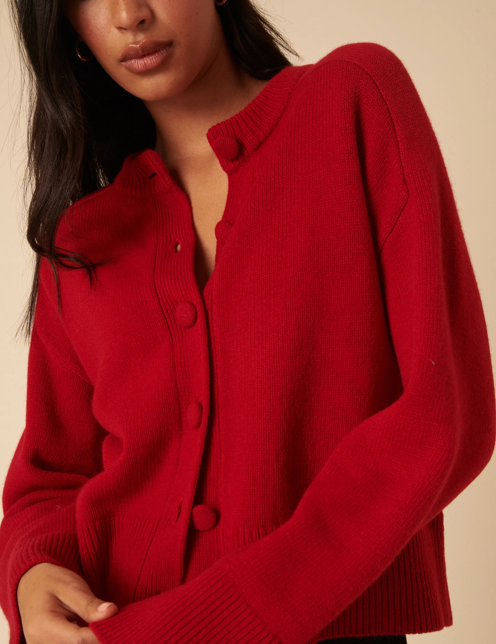 Red Wool Crew Neck Cardigan | Nobody's Child