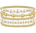 adoyi Gold Beaded Bracelets for Women, 14K Gold Plated Natural Pearl Bracelets Gold Stackable Str... | Amazon (US)