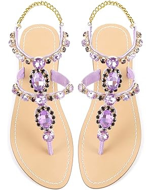 ZhuLinFeng Women'S Rhinestone Gladiator Sandals Flat Wedding Sandals Gem Pearl Sparkling Bridal B... | Amazon (US)
