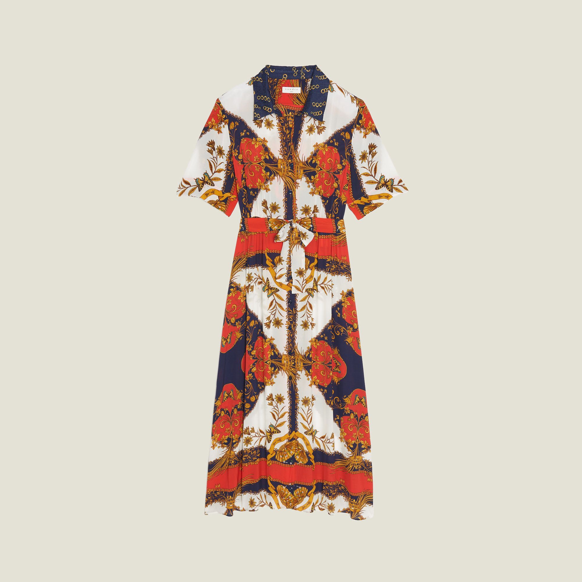 Shirt dress with scarf print | Sandro Paris (US)