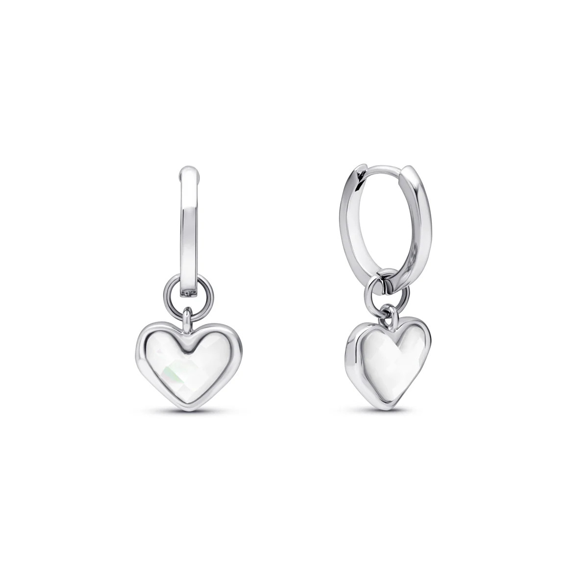 White Quartz Heart Huggie Earrings (Silver) | Abbott Lyon