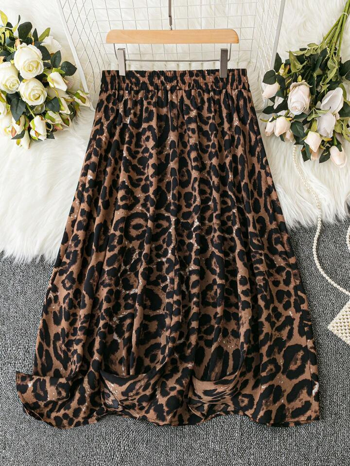 SHEIN LUNE Plus Leopard Print Elastic Waist Skirt | SHEIN