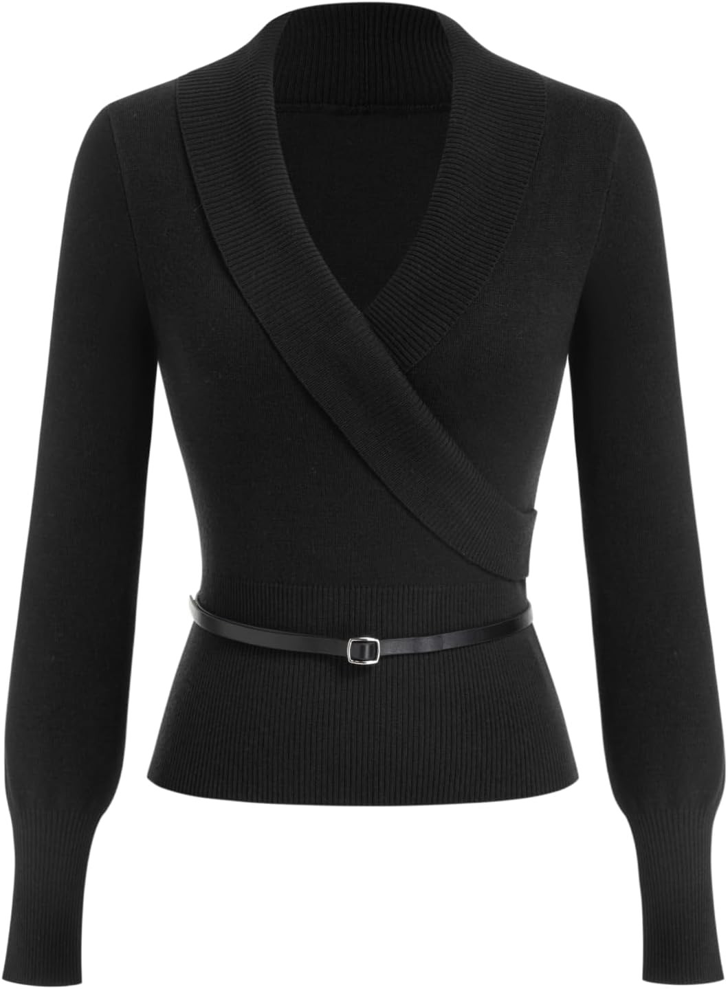 CIDER Cropped Wrap Knit Sweater Women Long Sleeve Belted Pullover | Amazon (US)