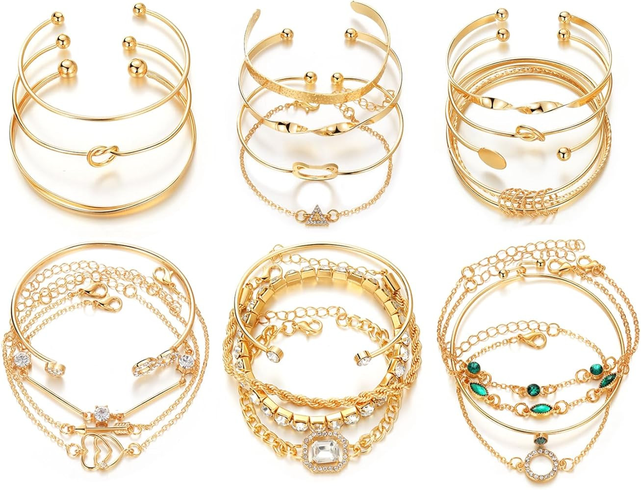 Gold Bangle Bracelets for Women, 14k Gold Plated Multi Layer Stackable Cuff Bracelets Set, Person... | Amazon (US)