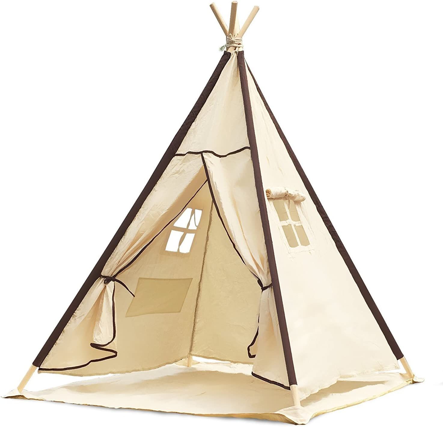 Lavievert Canvas Teepee Tent for Kids, Foldable Teepee Play Tent with A Water Resistant Bottom Ma... | Amazon (US)