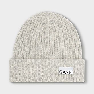 GANNI The Sustainable Edit Logo Rib Knit Beanie - Paloma Melange | Brown Thomas (IE)