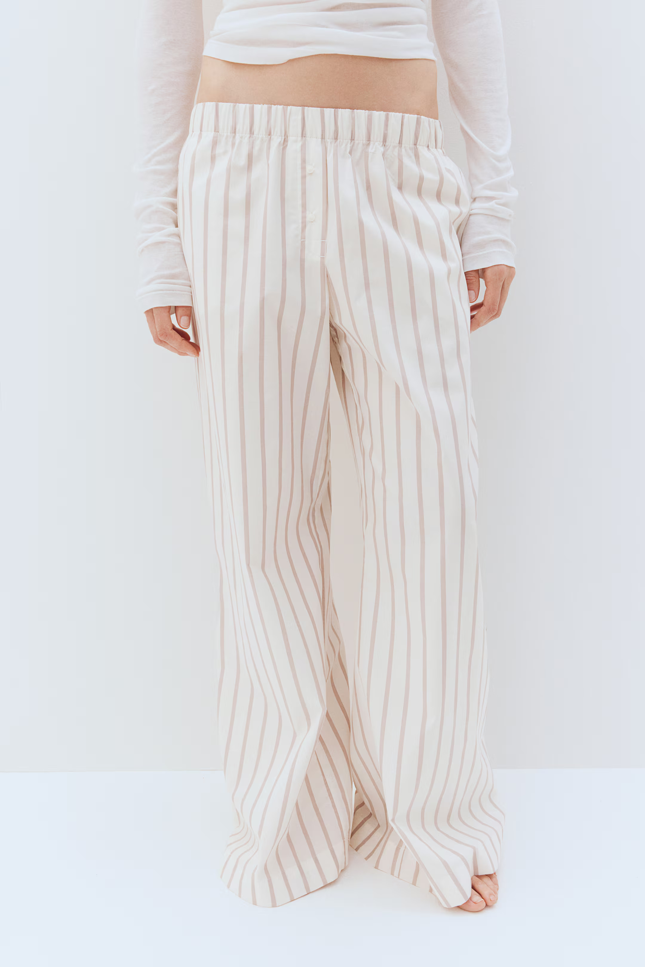 Cotton Pants - White/striped - Ladies | H&M US | H&M (US + CA)