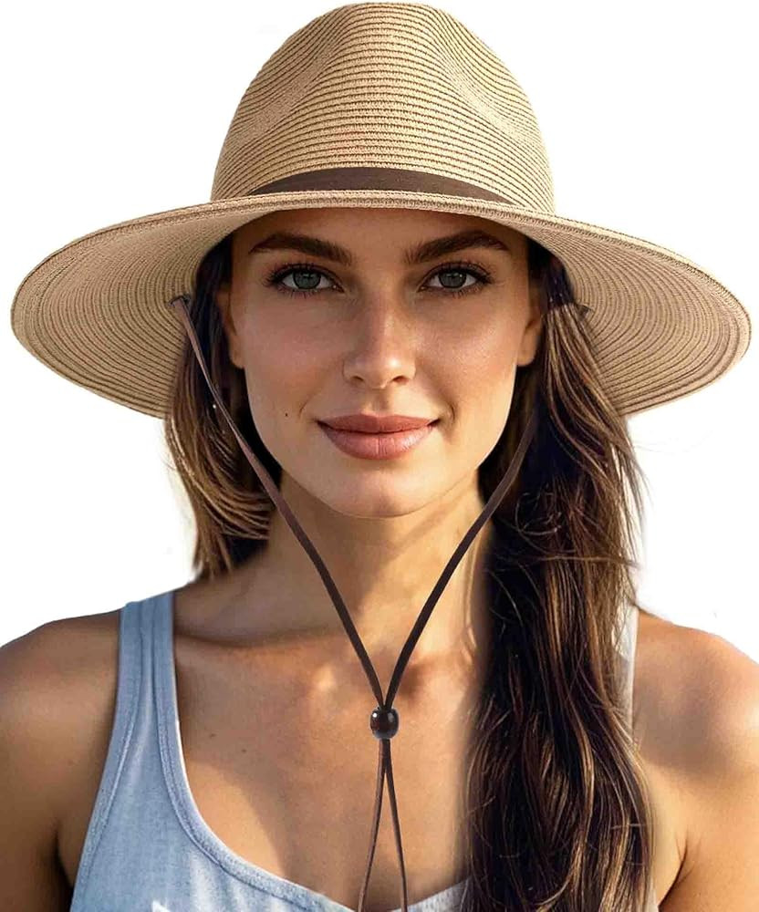 FURTALK Womens Sun Hat Summer Straw Beach Hats UPF 80+ Wide Brim Panama Fedora Hats with Wind Lan... | Amazon (US)
