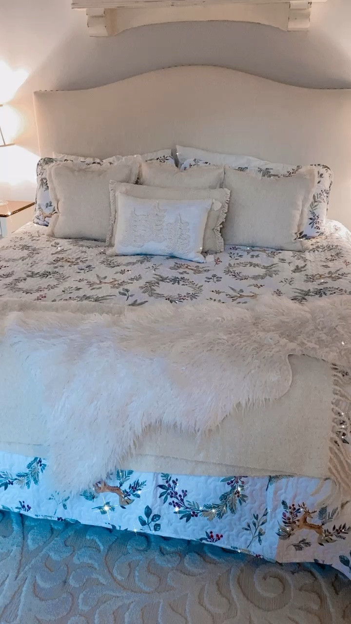 I couldn’t wait to get this beautiful, reindeer quilt set on our bed that we received from @southshorefinelinens 

It’s so gorgeous in person and this “Happy Holidays” bedding suit includes a crisp white quilt, two shams, a decorative throw pillow cover, and two accent pillows.  The set in from their Premium Collection and is double brushed for extra softness.

This is my third piece from Southshore Linens and their bedding is so soft to sleep in. I’m kind of a bedding snob and their bedding definitely passes the test.  

Use code https://glnk.io/wnwy5/emily here for 10% and the link will be added to stories.

#christmasbedroom 
#christmasbedding 
#reindeers 
#primarybedroom 
#cozybedroom 
#neutralbedroom 
#christmastree 
#southshorefinelinens 
#mysouthshore 
#myssfl 
#macys 
#cozychristmas 
#kingofchristmas 
#whitechristmas 
#christmastree 
#sleighbed 
#potterybarn 
#christmasdecorating 
#merrychristmas 
#christmas2022 


#LTKSeasonal #LTKGiftGuide #LTKHoliday