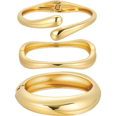 Irregular Chunky Gold Bangle Set - 2PCS Hinged Open Wide Cuff Bracelets for Women style1 2 Pcs | Target
