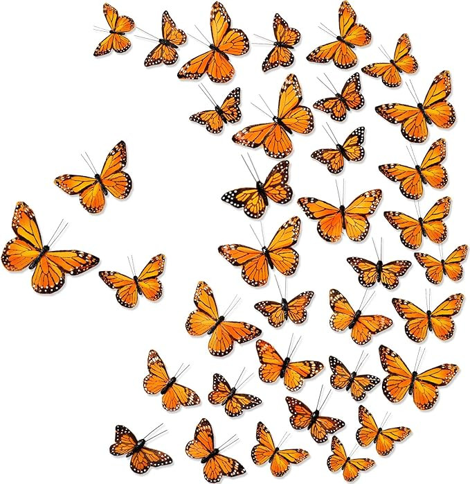 Chuangdi 36 Pcs Halloween Monarch Butterfly Decorations 3Size Artificial Monarch Butterfly 3D Rea... | Amazon (US)