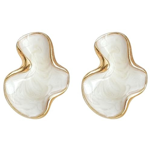 Irregular Statement Earrings for Women Unique Stainless Steel Petal White Enamel Large Stud Trendy Jewelry | Amazon (US)