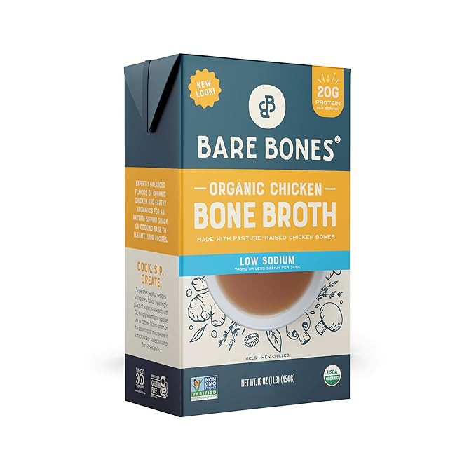 Bare Bones Low Sodium Organic Chicken Bone Broth | Pour w/ Pasture Raised Protein & Collagen for ... | Amazon (US)