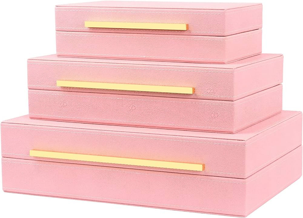 XIGEXIGE Pink Shagreen Decorative Storage boxes Faux Leather Set of 3 Stacking Decor Boxes, Large... | Amazon (US)