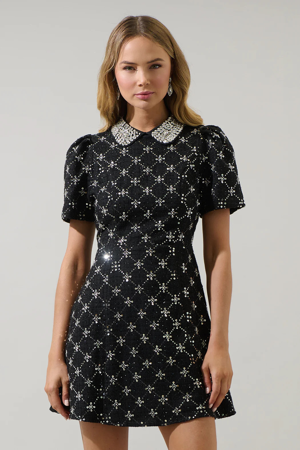 Whitney Tweed Tanny Rhinestone Mini Dress | Sugarlips