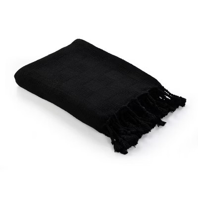 HomeRoots 50" x 60" Black Woven Cotton Throw Blanket with Fringe | Target