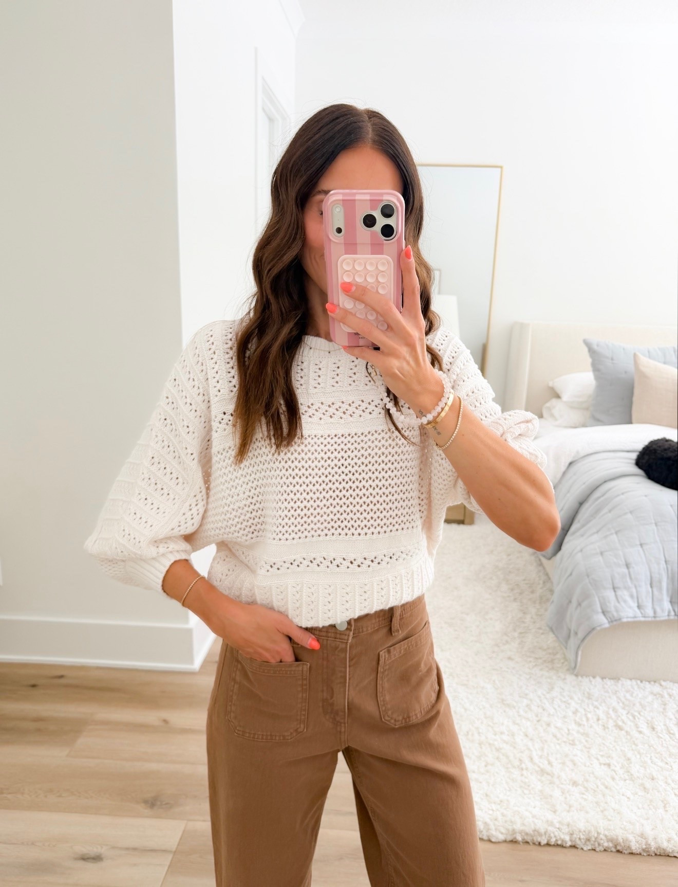 The chocolate brown pants with this open knit sweater are such a good combination for transitioning into fall. I love the lighter knit with the deeper brown denim when it’s still warm but you’re ready for richer fall colors.

chocolate brown pants, open knit sweater, brown denim, early fall outfit, transitional outfit, neutral fall style, cropped sweater, casual fall outfit, fall fashion, everyday outfit, annabrstyle

#LTKSeasonal #LTKootd