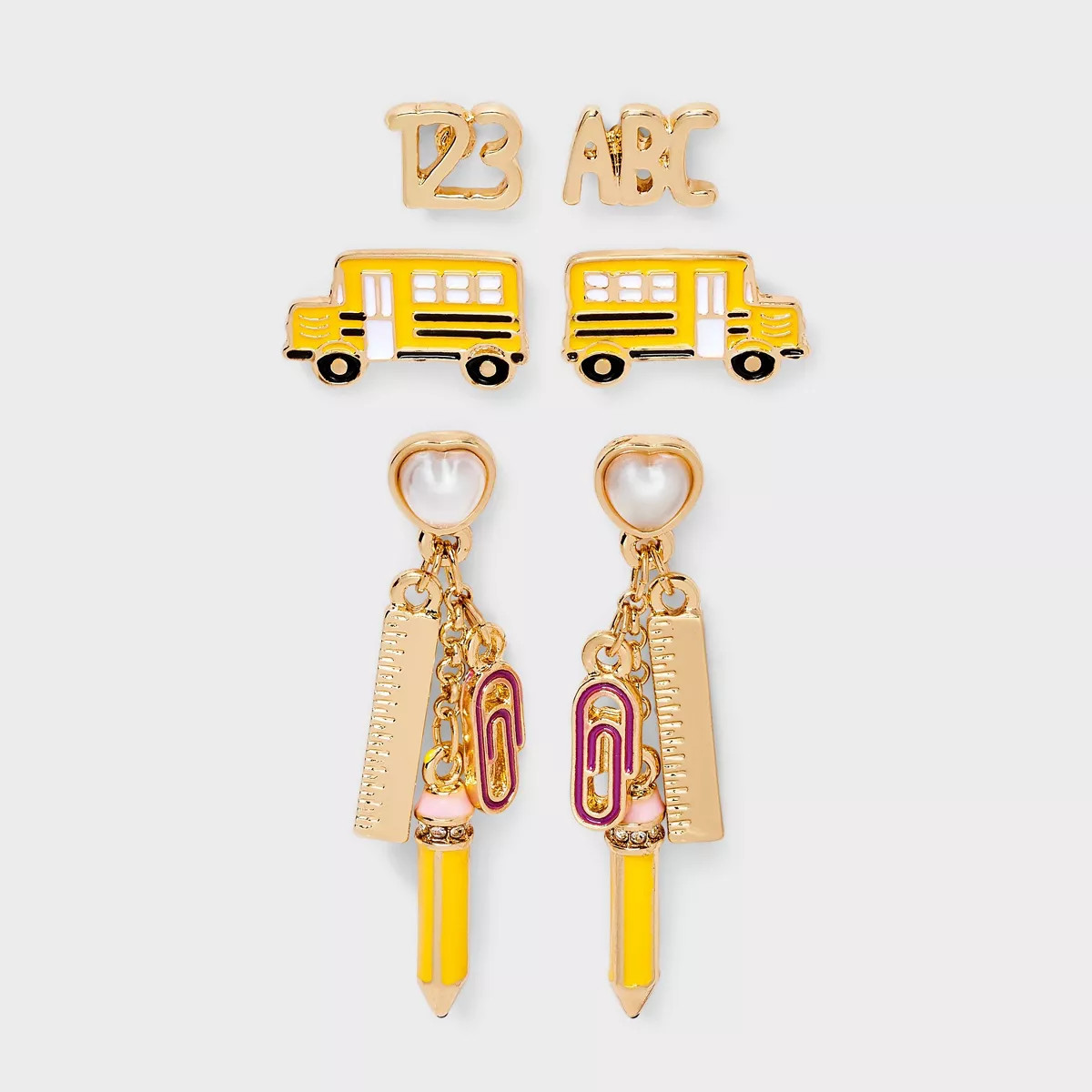 Teacher Icon Charm Stud and Drop Earring Set 3pc - Multicolor | Target