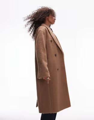 Topshop wool look double breasted brushed coat in camel | ASOS (Global)