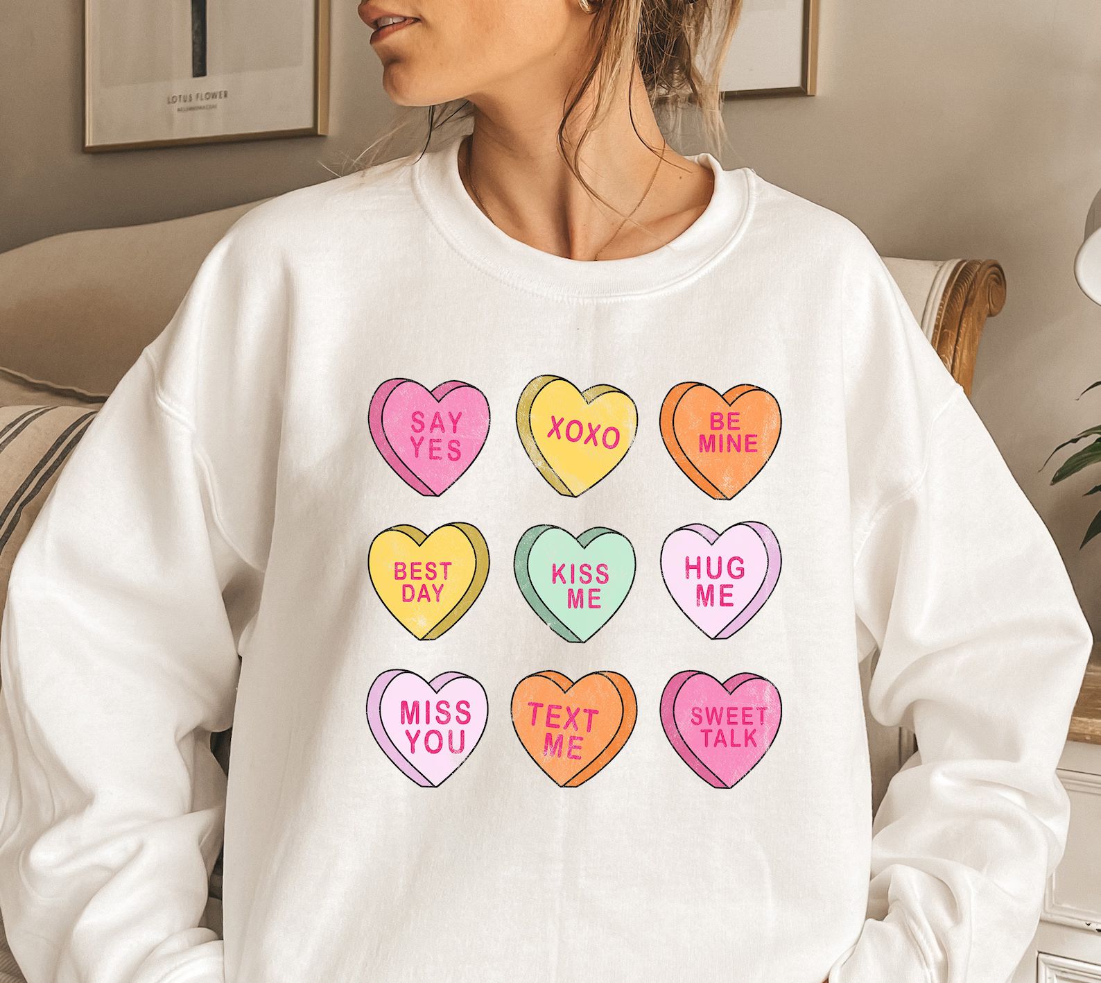 Valentines Conversation Heart Sweatshirt Heart Sweater - Etsy | Etsy (US)