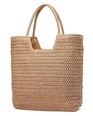 Straw Beach Bags for Women Woven Beach Tote Bag Casual Boho Large Shoulder Handbags Purse for Vac... | Amazon (US)