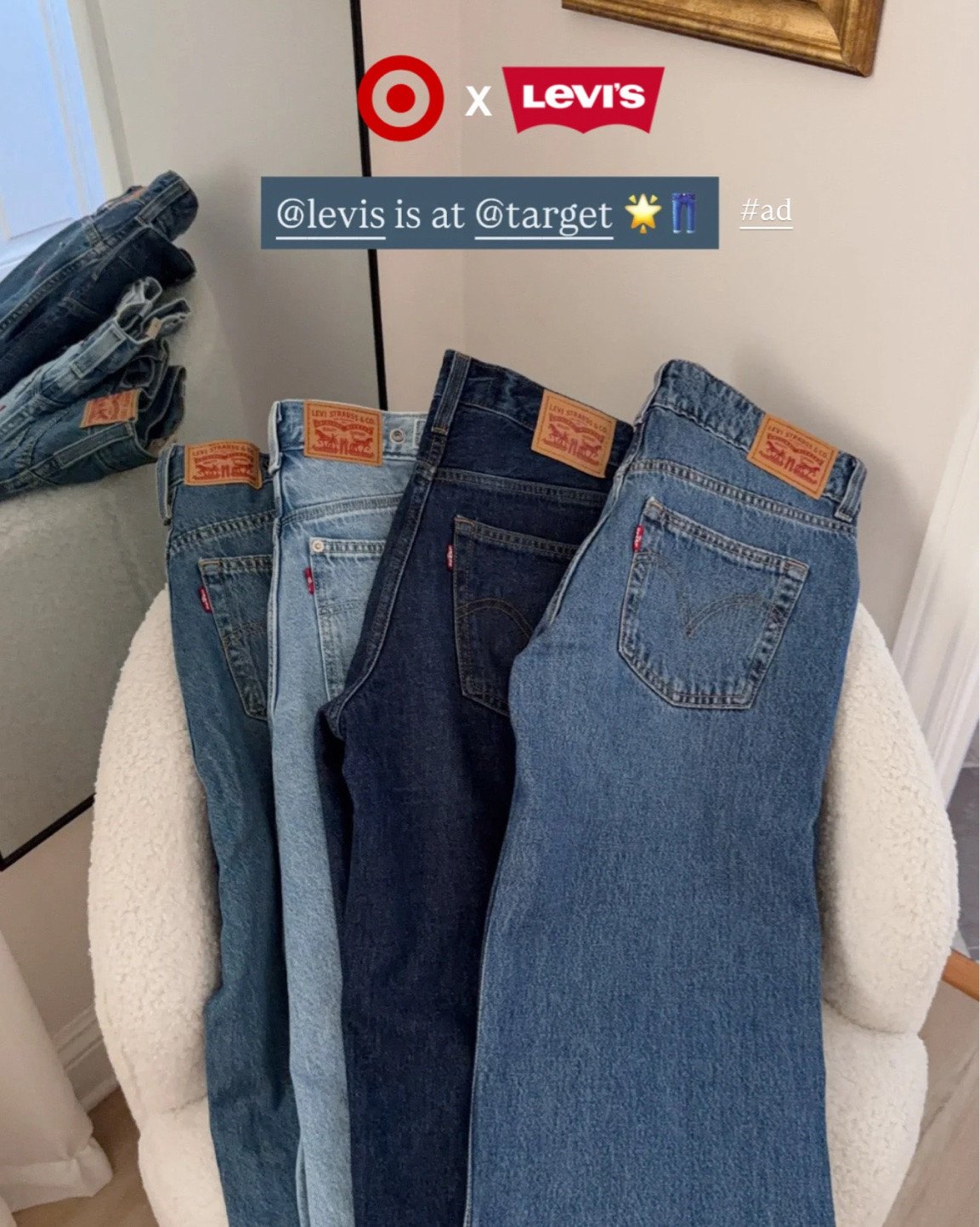 #ad tried on some of the new Levi’s at @Target and took these four home! All fit TTS except for the Superlow Loose style (size up one) 🌟 #targetpartner